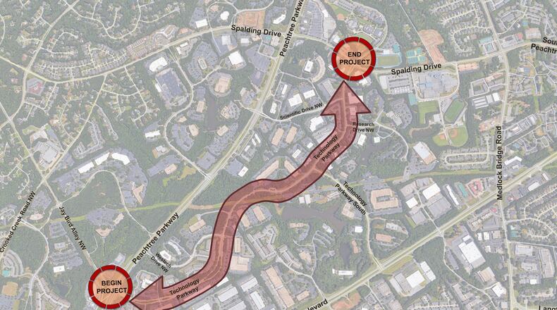 Peachtree Corners approves $1.9 million for construction of the city’s Technology Parkway Advanced Vehicle Lanes. (Courtesy City of Peachtree Corners)