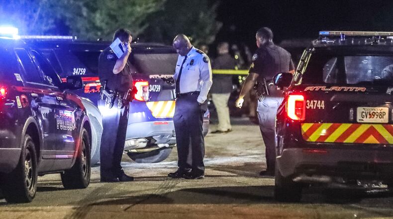 Five people were shot early Monday, July 18, 2022 when gunfire erupted at a large gathering at a condemned apartment complex in southeast Atlanta, police said. The shootings took Atlanta police officers to the Forest Cove Apartments in the Thomasville Heights neighborhood shortly before 2 a.m. According to deputy police Chief Charles Hampton Jr., the victims range in age from 13 to 42.(John Spink / John.Spink@ajc.com)
