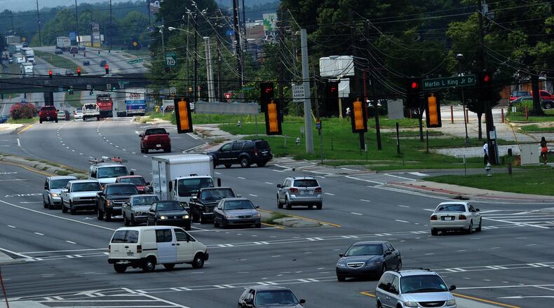 Vehicles travel through the intersection of Martin Luther King Jr. Drive and Fulton Industrial Boulevard near the Fulton County Airport. Johnny Crawford / AJC FILE PHOTO