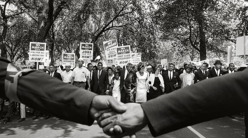 Jackie Robinson, Rosa Parks, and Other Activists March on Washington, 1963, by Steve Schapiro