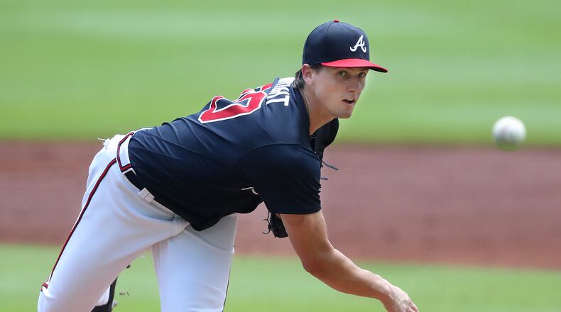 Kyle Wright delivers a pitch during the first inning of an intrasquad game on Thursday, July 16, 2020 in Atlanta. Curtis Compton ccompton@ajc.com