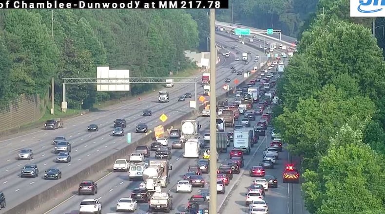 A baby born on the side of I-285 caused a traffic jam Tuesday morning in Dunwoody.