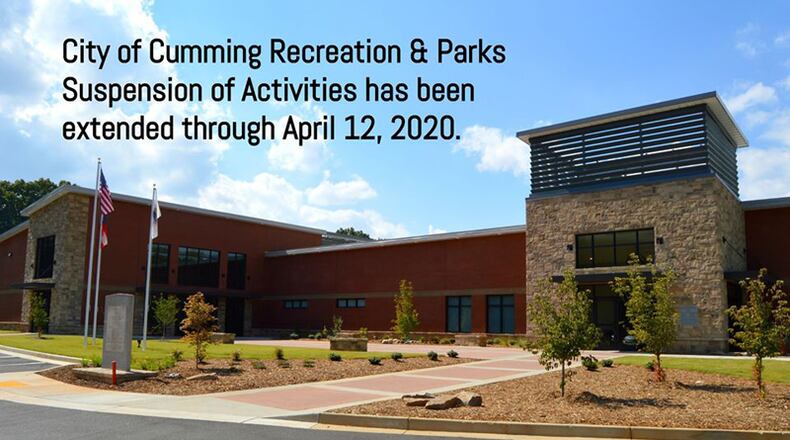 The continuing COVID-19 crisis has forced the suspension of Cumming Recreation & Parks Department programs to be extended through Sunday, April 12. CITY OF CUMMING