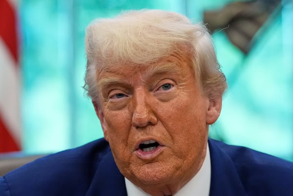 President Donald Trump speaks in the Oval Office of the White House, Tuesday, May 20, 2025, in Washington. (AP Photo/Alex Brandon)