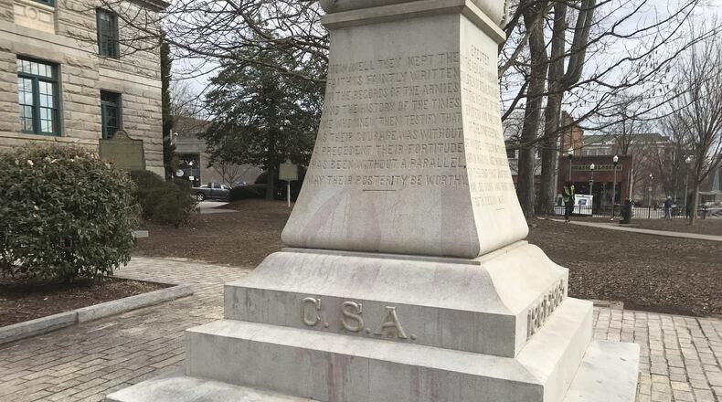 A Confederate monument sits in front of the former DeKalb County Courthouse in Decatur. (TIA MITCHELL/TIA.MITCHELL@AJC.COM)