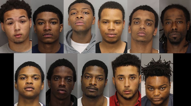 11 of the 16 alleged gang members are in custody of the Cobb County Sheriff’s Office. They are (from left to right) Isaac Collins, Jmon Diffay, Barryon Farris, Yahki Jones, Shawn Kemp, Andre Lewis, Richard Lewis, Aaron Long, Lamar McFarland, Ty Thompson, Devonte Williams.