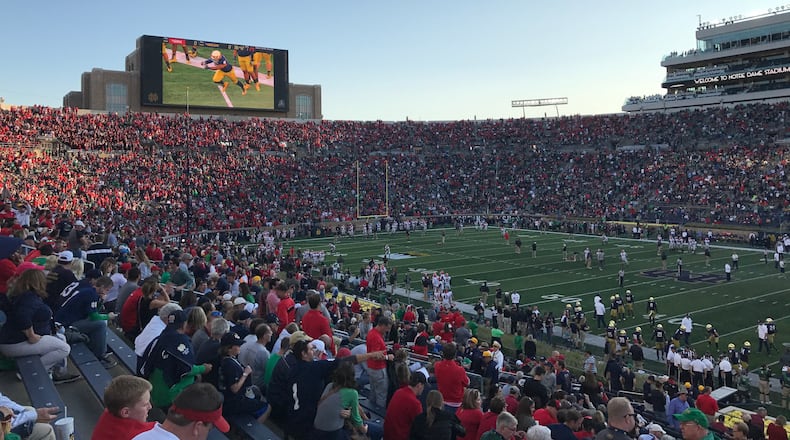 A pretty even mixture of fans gathers in Notre Dame Stadium before last Saturday's game against Georgia. (Kyle Wingfield photo)