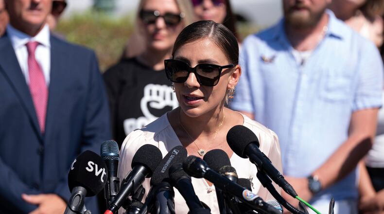 FILE - Marina Lacerda speaks during a news conference at the U.S. Capitol, Sept. 3, 2025, in Washington. (AP Photo/Jose Luis Magana, File)