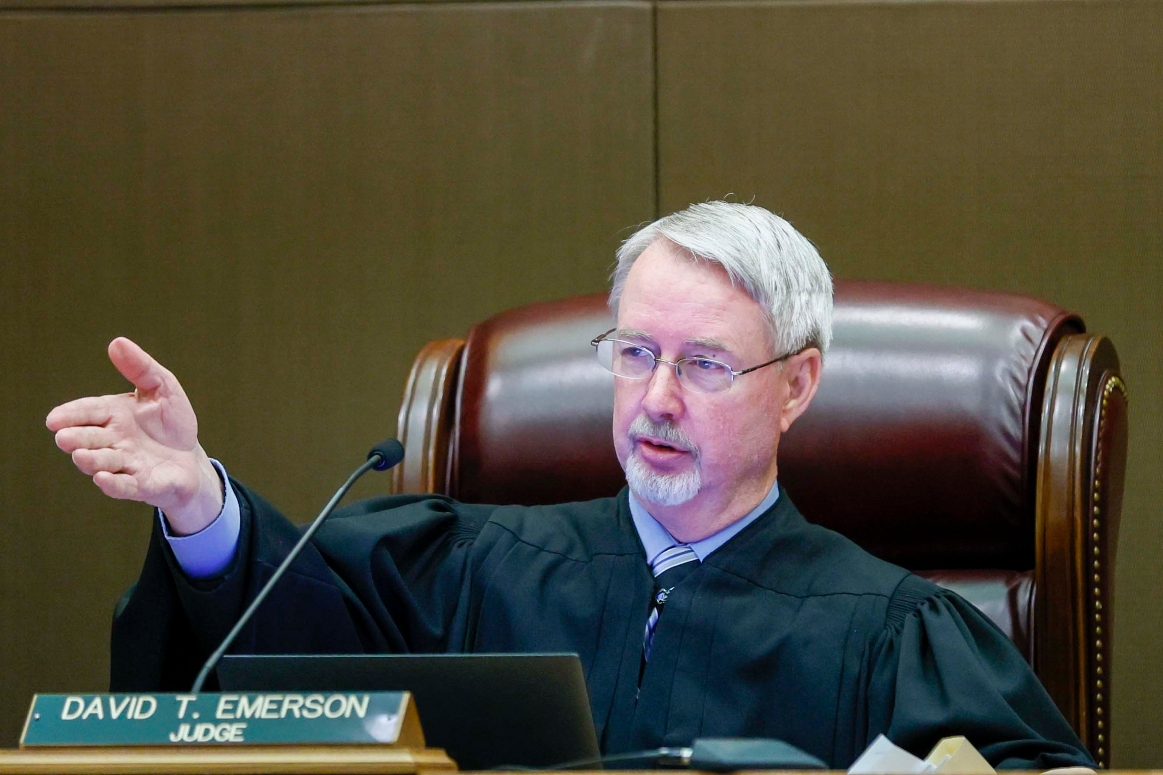 Senior Superior Court Judge David Emerson presided over a hearing Wednesday involving the Fulton County Board of Commissioners.
