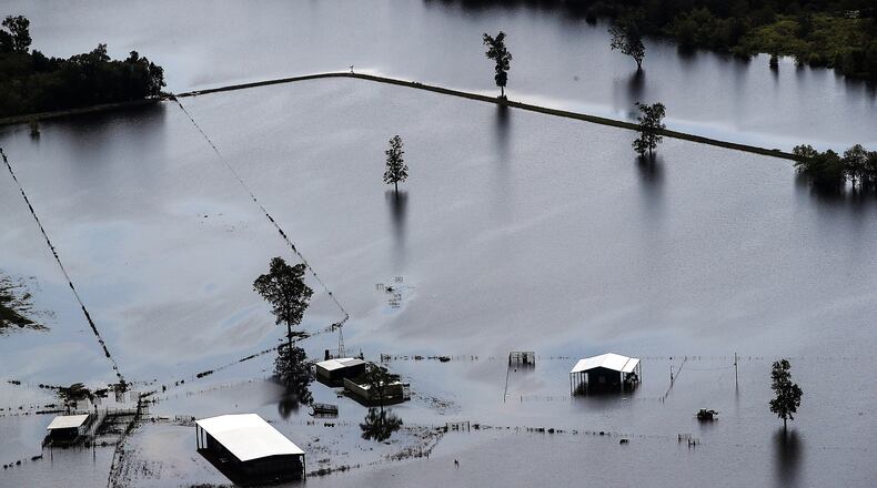 A flooded ranch near Beaumont after Hurricane Harvey hit Texas. (Photo by Justin Sullivan/Getty Images)