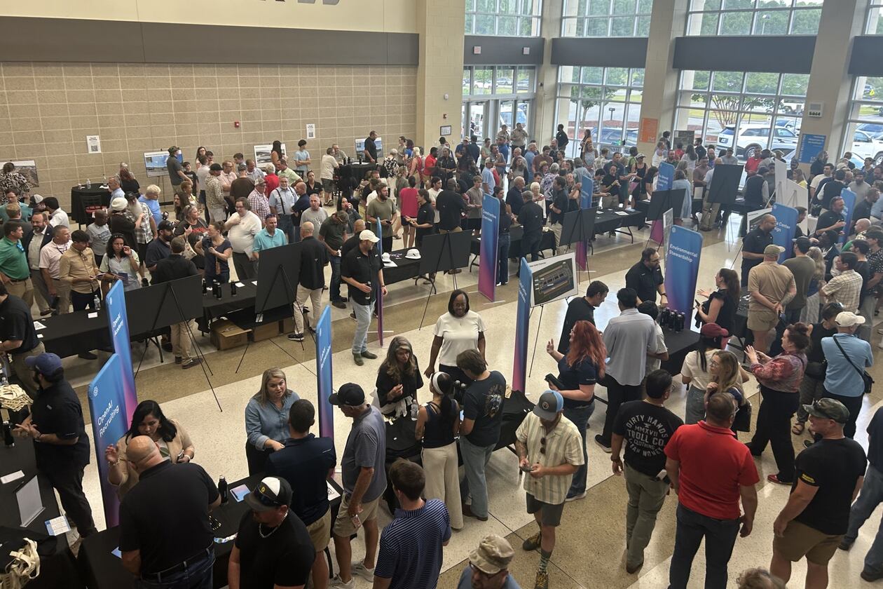 Savannah-area residents packed the Effingham College and Career Academy atrium Thursday, July 23, 2026, for the OpenAI data center open house. (Adam Van Brimmer/AJC)
