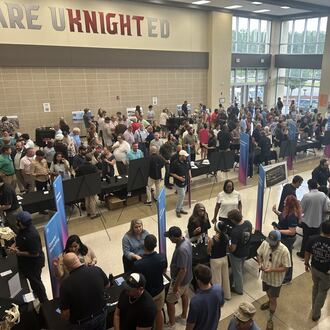 Savannah-area residents packed the Effingham College and Career Academy atrium Thursday, July 23, 2026, for the OpenAI data center open house. (Adam Van Brimmer/AJC)