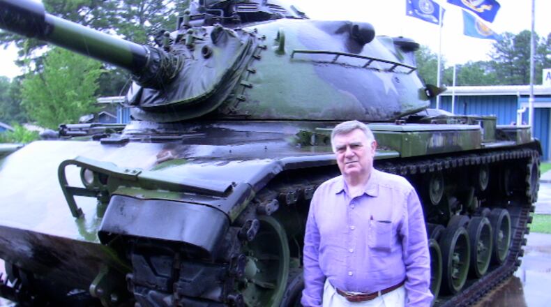 Lee Weinstein, newly installed commander of the Atlanta World War II Roundtable, visits the memorial park of American Legion post 201 in Alpharetta. The tank weighs 93,000 pounds.
