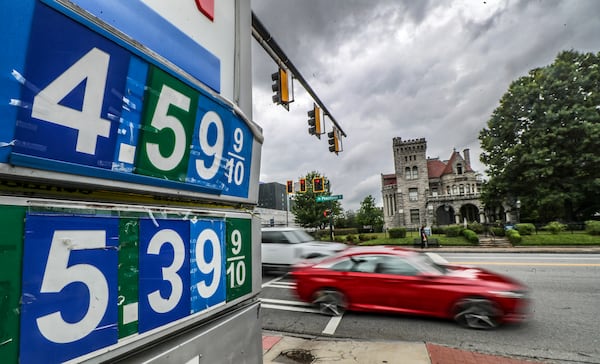 The Uptown Station Exxon on Peachtree Street and Peachtree Circle in Midtown Atlanta on Thursday, May 26, 2022. (John Spink / John.Spink@ajc.com)

