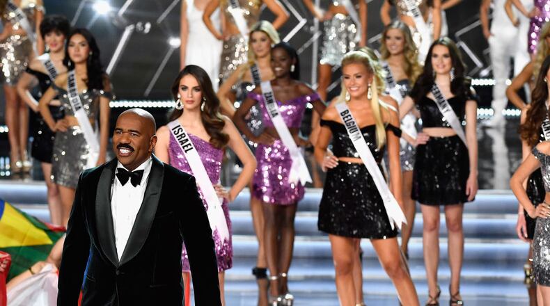 LAS VEGAS, NV - NOVEMBER 26: Television personality and host Steve Harvey appears during the 2017 Miss Universe Pageant at The Axis at Planet Hollywood Resort & Casino on November 26, 2017 in Las Vegas, Nevada. (Photo by Frazer Harrison/Getty Images)