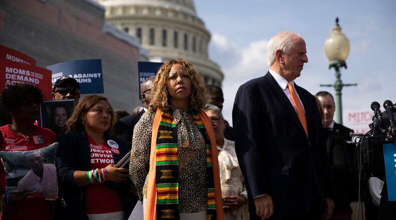 U.S. Rep. Lucy McBath, D-Marietta, and colleague Mike Thompson, D-Calif., attend a rally organized by Everytown for Gun Safety outside the Capitol on Sept. 10, 2019. (Anna Moneymaker/The New York Times)