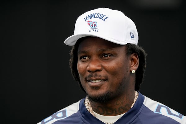 Chris Johnson, on the sidelines during a 2024 Titans game. (George Walker IV/AP)