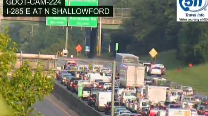 All westbound lanes were blocked at times due to a multivehicle crash on I-285 at Chamblee Dunwoody Road early Wednesday morning