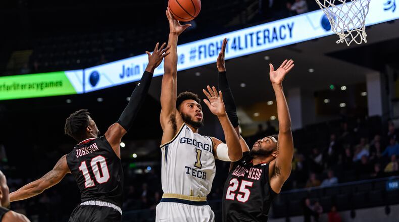 Georgia Tech forward James Banks scored a career-high 22 points on 10-for-14 shooting against Gardner-Webb. He had eight offensive rebounds (also a career-high) and 12 overall (tying a career high). (Danny Karnik/Georgia Tech Athletics)