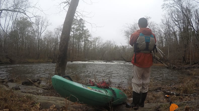 Gordon Johnston waits for a fellow kayaker after running a secluded rapid on a narrow channel around the first island of the Seven Islands section of the Ocmulgee River.
Courtesy of Gordon Johnston