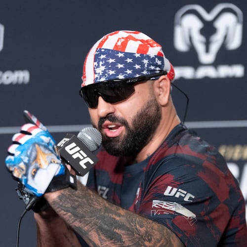 UFC heavyweight fighter Josh Hokit speaks to reporters during the UFC Freedom 250 media day, Wednesday, June 10, 2026, in Washington. (AP Photo/Manuel Balce Ceneta)