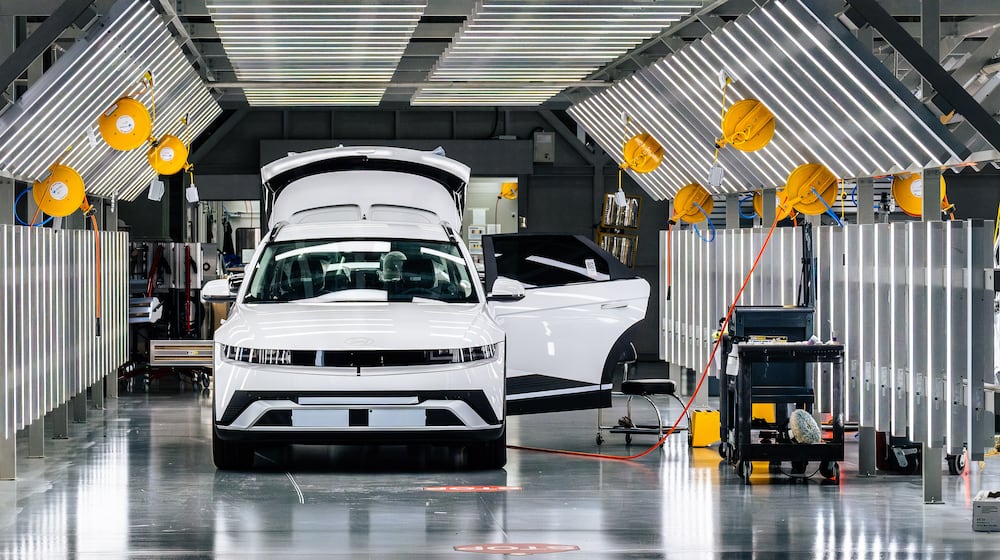 A newly assembled IONIQ 5 electric vehicle is inspected at the Hyundai Metaplant in Bryan County, March 26, 2025. EV tax credits end on Sept. 30. (Justin Taylor/The Current GA)