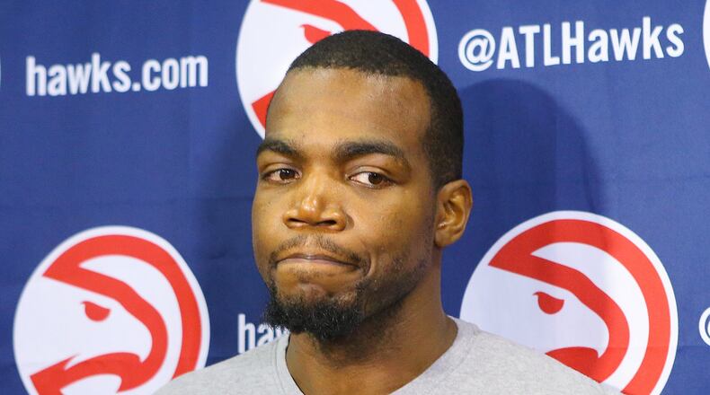 Hawks Paul Millsap, who will be a free agent July 1st, takes questions from the media during team exit interviews on Thursday, May 28, 2015, in Atlanta. Curtis Compton / ccompton@ajc.com