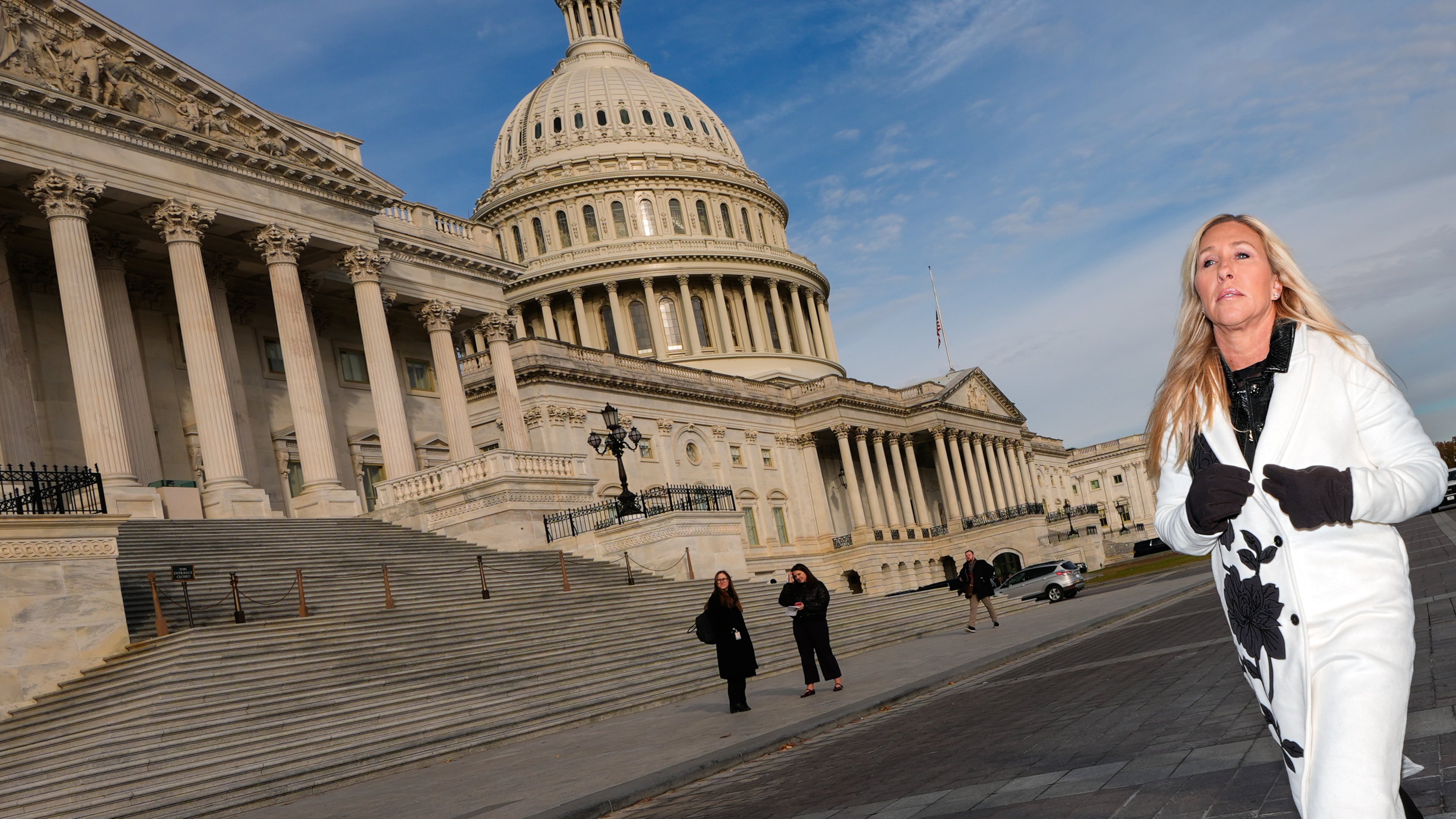 Rep. Marjorie Taylor Greene, R-Ga., arrives to a news conference on Tuesday, Nov. 18, 2025, outside the U.S. Capitol in Washington, D.C. The Rome Republican is leaving Congress in January. (Julia Demaree Nikhinson/AP)