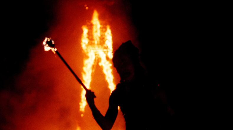 Flames rise high during the Burning Man festival on the northern Nevada desert.