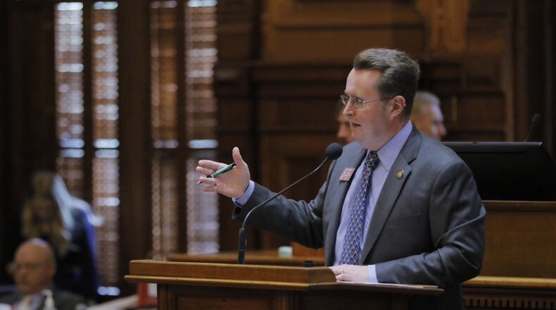 Rep. Kevin Tanner, R-Dawsonville, describes House Bill 338 on the floor of the Georgia House of Representatives Wednesday, March 1, 2017.
