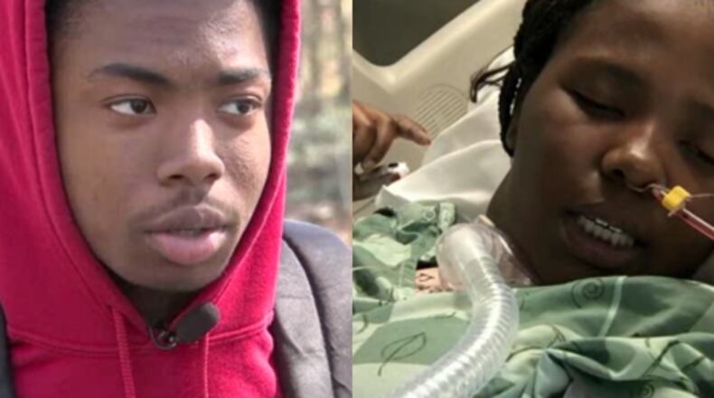 Cario Googer (left) is credited with saving the life of his friend Mikiya Rogers, who remains in a hospital after going into cardiac arrest and having a stroke.