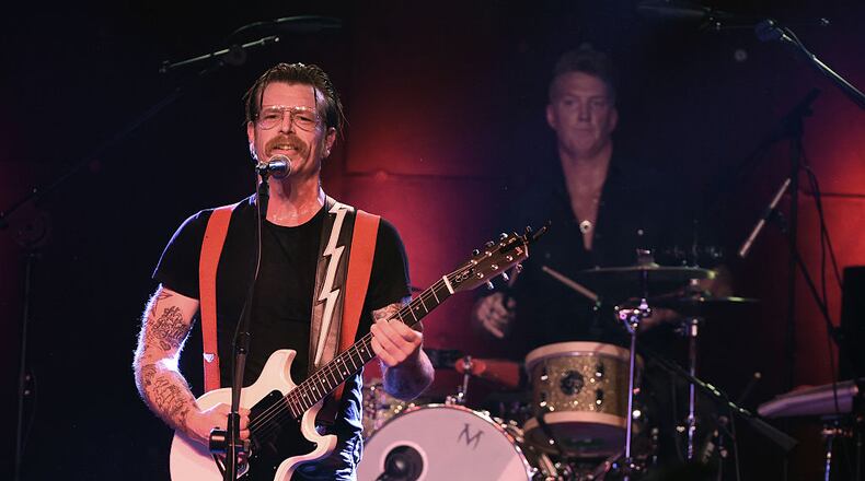 LOS ANGELES, CA - OCTOBER 19: Musicians Jesse Hughes (L) and Josh Homme of Eagles of Death Metal perform at the Teragram Ballroom on October 19, 2015 in Los Angeles, California. (Photo by Kevin Winter/Getty Images)