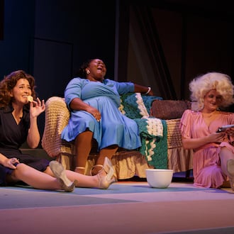 Allie Hill as Judy (from left), Kayce Denise as Violet and Sarah Joyce Hack as Doralee are stressed and overworked office employees in "9 to 5: The Musical" at Out Front Theatre Company. (Courtesy of Sydney Lee)