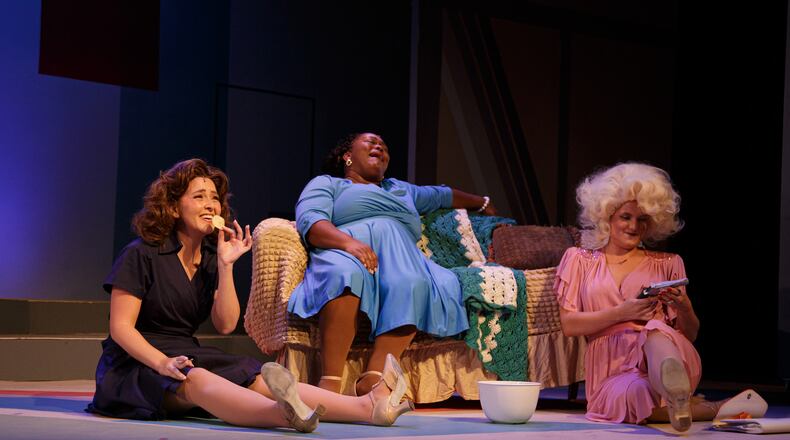 Allie Hill as Judy (from left), Kayce Denise as Violet and Sarah Joyce Hack as Doralee are stressed and overworked office employees in "9 to 5: The Musical" at Out Front Theatre Company. (Courtesy of Sydney Lee)