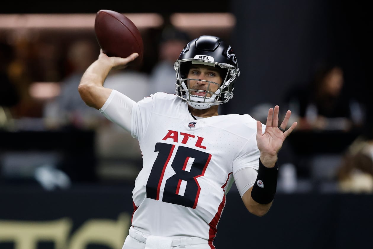 Atlanta Falcons quarterback Kirk Cousins warms up before an NFL football game against the New Orleans Saints, Sunday, Nov. 23, 2025, in New Orleans. (AP Photo/Butch Dill)