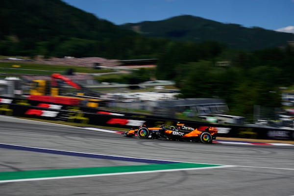 McLaren driver Lando Norris of Britain in action during the Austrian Formula One Grand Prix in Spielberg, Austria, Sunday, June 29, 2025. (AP Photo/Darko Bandic)