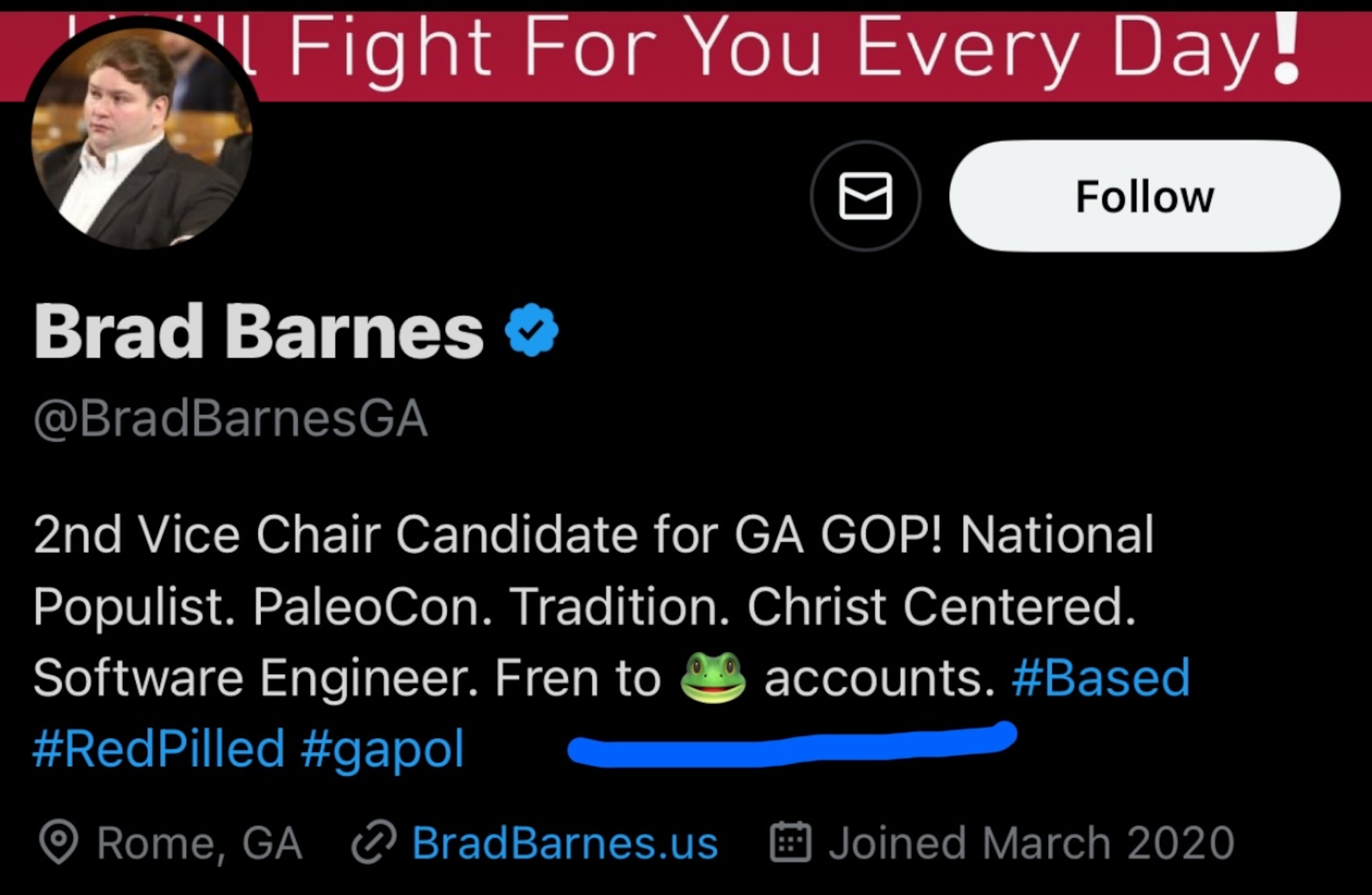A screenshot of a since-changed X profile of Georgia GOP adviser Brad Barnes. (Screenshot)