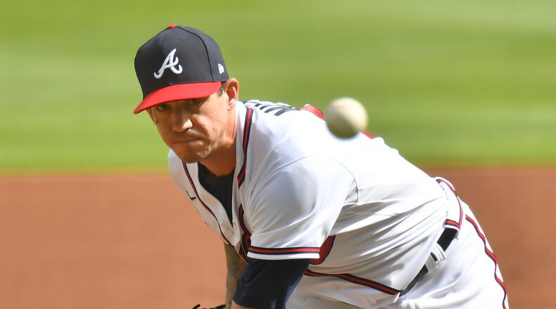September 4, 2020 Atlanta - Atlanta Braves starting pitcher Tommy Milone (53) throws a pitch during the first inning in game one of MLB baseball doubleheader at Truist Park on Friday, September 4, 2020. (Hyosub Shin / Hyosub.Shin@ajc.com)