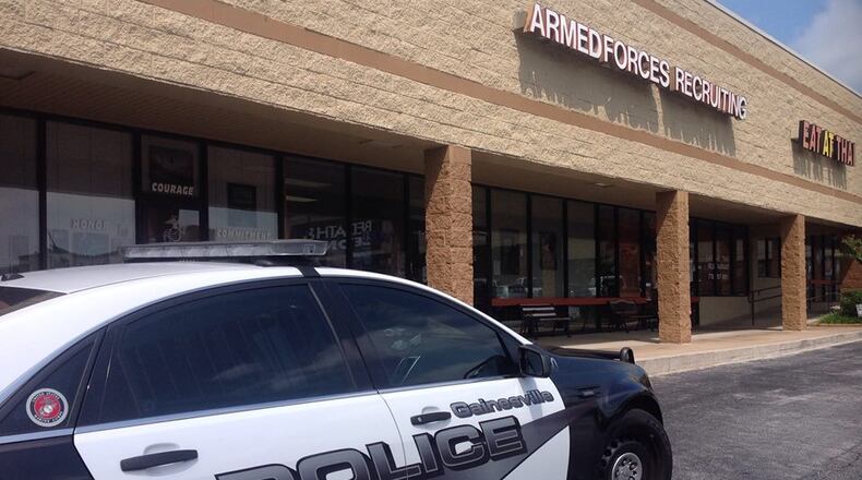 Gainesville police were on the scene of an accidental shooting at the Armed Forces Recruiting Center in Gainesville on Fri., July 17, 2015. (Credit: Facebook)