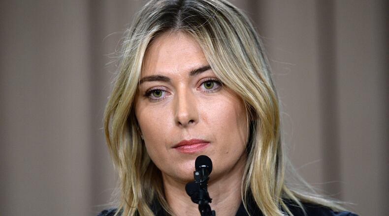 LOS ANGELES, CA - MARCH 7: Tennis player Maria Sharapova addresses the media regarding a failed drug test at the Australian Open at The LA Hotel Downtown on March 7, 2016 in Los Angeles, California. Sharapova, a five-time major champion, is currently the 7th ranked player on the WTA tour. Sharapova, withdrew from this week's BNP Paribas Open at Indian Wells due to injury. (Photo by Kevork Djansezian/Getty Images)