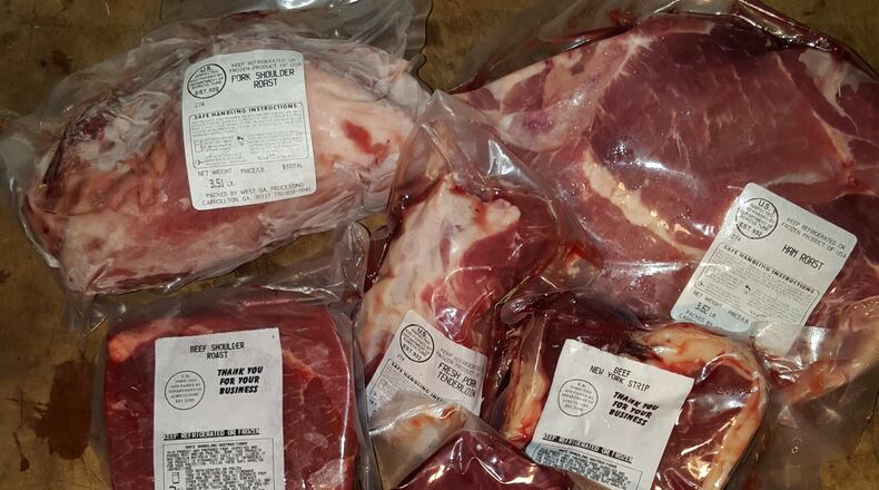 Shoulder roasts, ham roasts, steaks and pork tenderloin - here's an example of the beef and pork cuts included in the meat CSA from Darby Farms. (Photo credit: Daniel Dover)