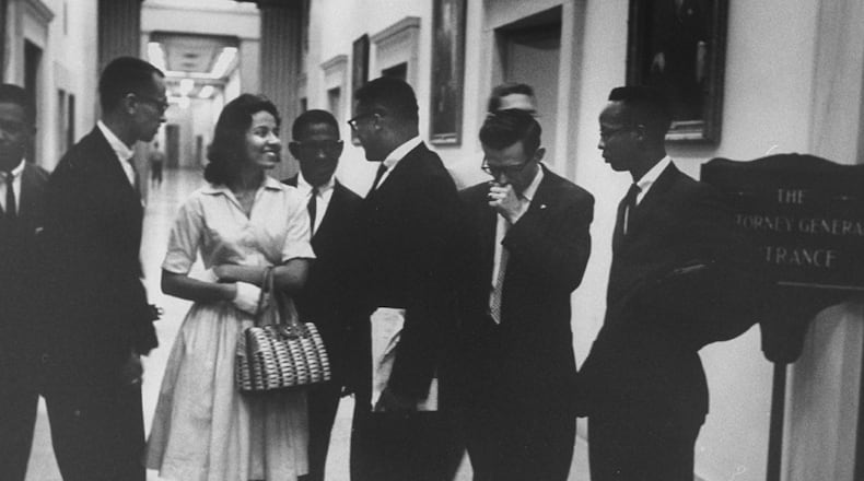 Freedom riders at Justice Dept. Diane Nash is pictured third from the left.