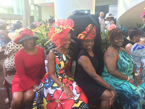 Veronica Williams, Leta Gibbs, Denise Davis and Lamecia Eaddy posing at the Alpha Derby Party held at City Club of Buckhead on May 6, 2017.