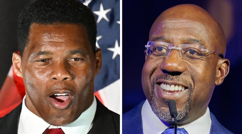 Republican U.S. Senate challenger Herschel Walker, left, and Democratic incumbent Raphael Warnock are campaigning ahead of their Dec. 6 runoff in places they're unlikely to win. But after they finished within 1 percentage point of each other this month's general election, every single vote could count.