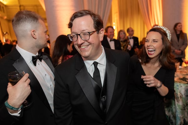Georgia GOP Chairman Josh McKoon (center) and his wife Jacqueline are seen at the Peachtree Ball at Union Station in Washington, D.C. on Saturday, Jan. 18, 2025, two days before the inauguration ceremony of Donald Trump. (Arvin Temkar/AJC)