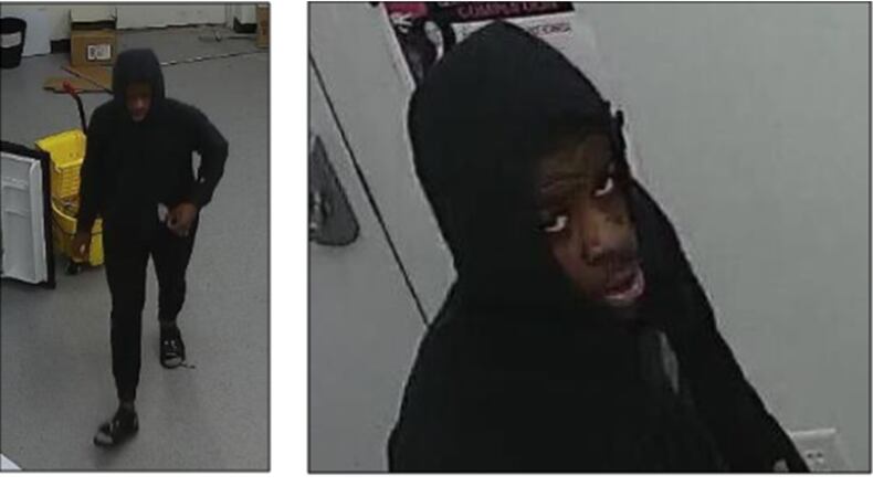 This suspect allegedly stole an empty box from a T-Mobile store and left blood behind in the store.