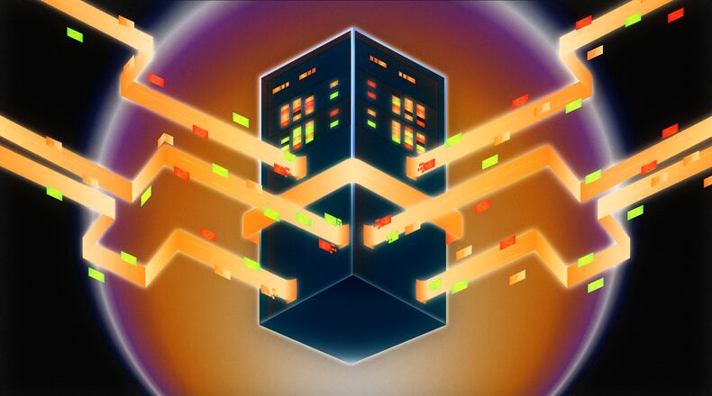 As artificial intelligence reshapes the world, tasks usually performed by entry-level employees can be done by AI. Two Georgia organizations are helping the financial technology industry by providing training for a post-AI world. (Illustration: Philip Robibero/AJC)