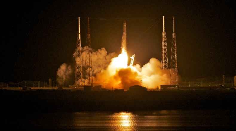 SpaceX's Dragon spacecraft atop rocket Falcon 9 lifts off from Pad 40 of the Cape Canaveral Air Force Station in Titusville, Florida, on May 22, 2012. The launch made SpaceX the first commercial company to send a spacecraft to the International Space Station.