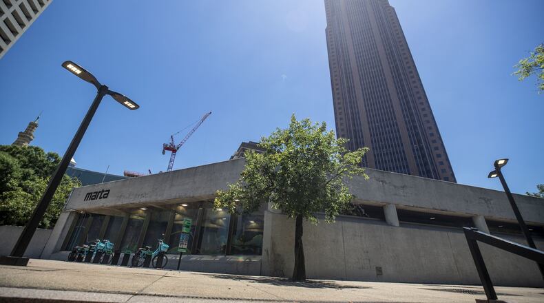 MARTA and private developer Portman Holdings plan a massive public-private development at the agency’s North Avenue station in Midtown. Portman would develop 480,000 square feet of office space, 10,000 square feet for retail, a 275-room hotel and 800 parking spaces on a lot near the station, which itself would get a face-lift. (ALYSSA POINTER / ALYSSA.POINTER@AJC.COM)