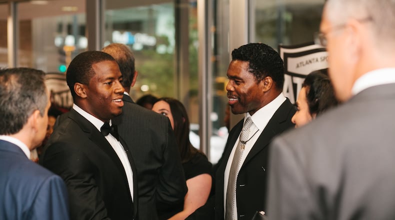 Two UGA greats: Georgia running back Nick Chubb (left) chats with Heisman Trophy winner Herschel Walker at the Atlanta Sports Awards. (Photo courtesy of the Atlanta Sports Awards)